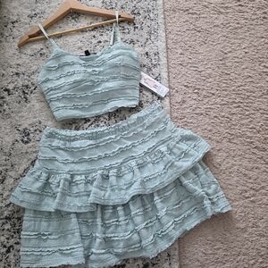 Lace Set Tiered Skort And Crop Top Preppy Festival Coquette Womens M Madden NYC